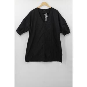 NWT Boohoo black volume sleeve cotton‎ shirt dress womens 12 lagenlook bohemian
